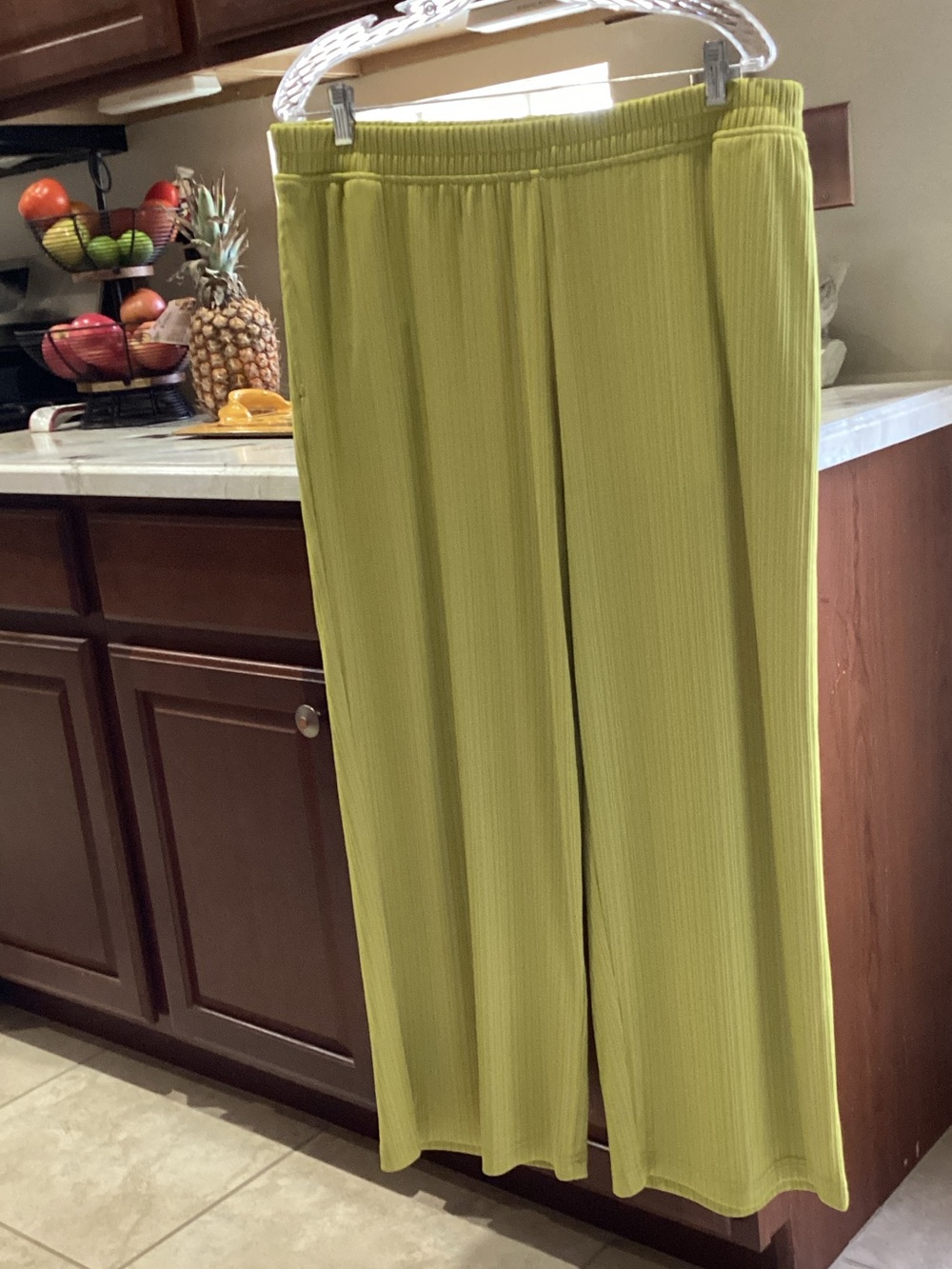 Women's Wide-Leg Pull-On Pants in Chartreuse by Modern Works 25” Length